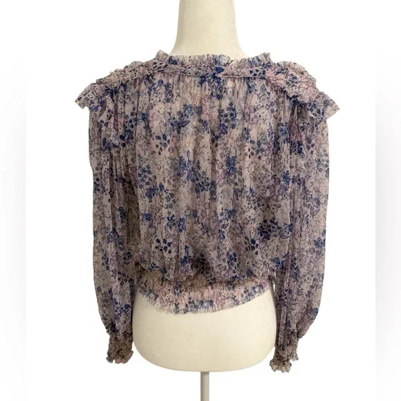 Free People Twyla Floral Smocked Blouse Sheer Boho Romantic Cottage Core Top - Picture 5 of 9